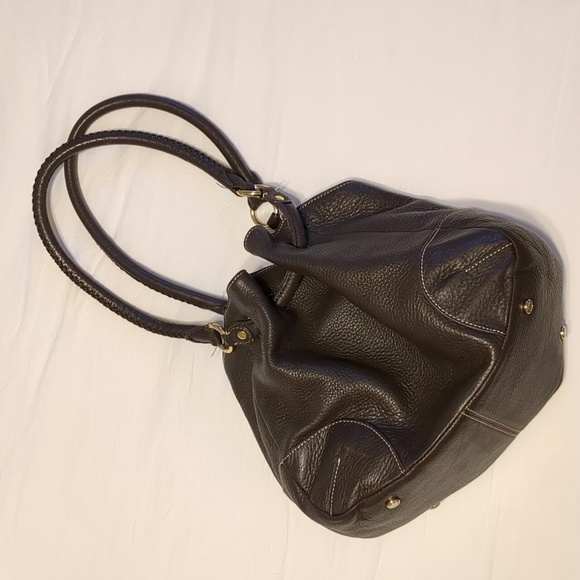 Talbot's cinched espresso bucket bag genuine pebbled leather magnetic closure - Picture 2 of 10